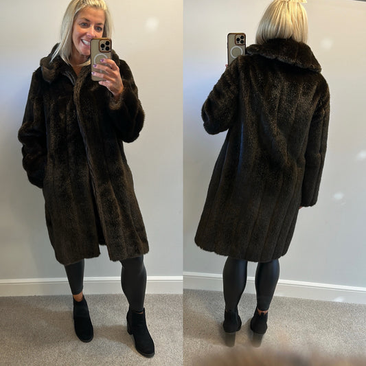 Laura Ashley brown faux fur jacket size 12