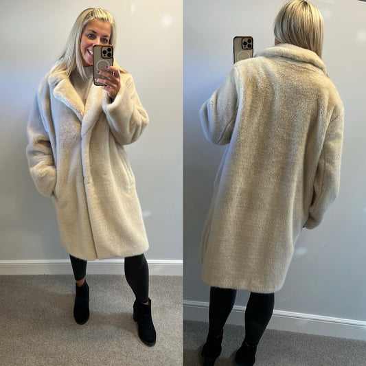 White label, white company cream faux fur jacket size 16 RRP £250