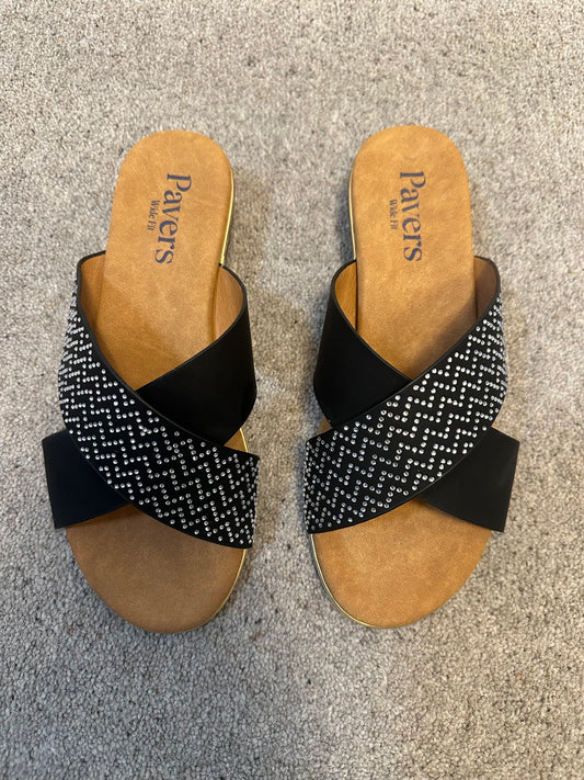 Pavers Wide Fit Black Cross Strap Mule Sandals brand new size 7