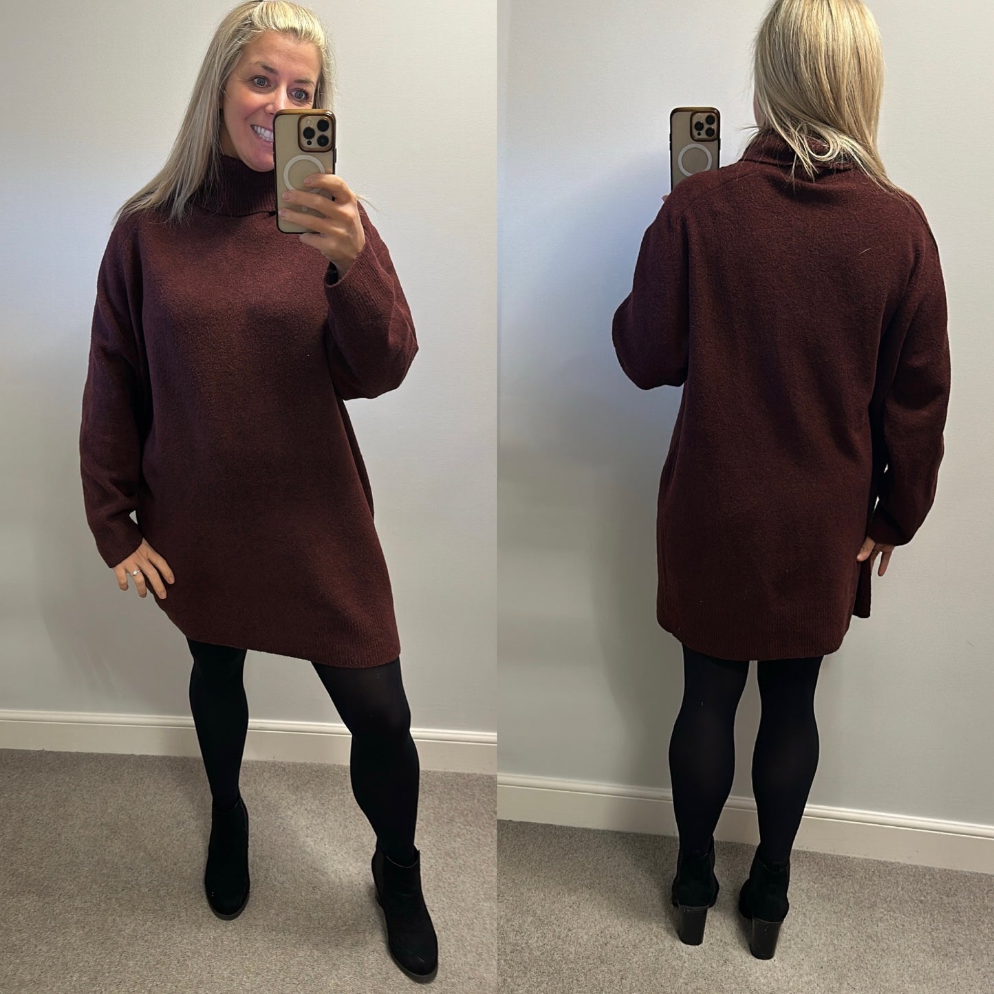 F&F burgundy knitted dress size L fitting upto size 18