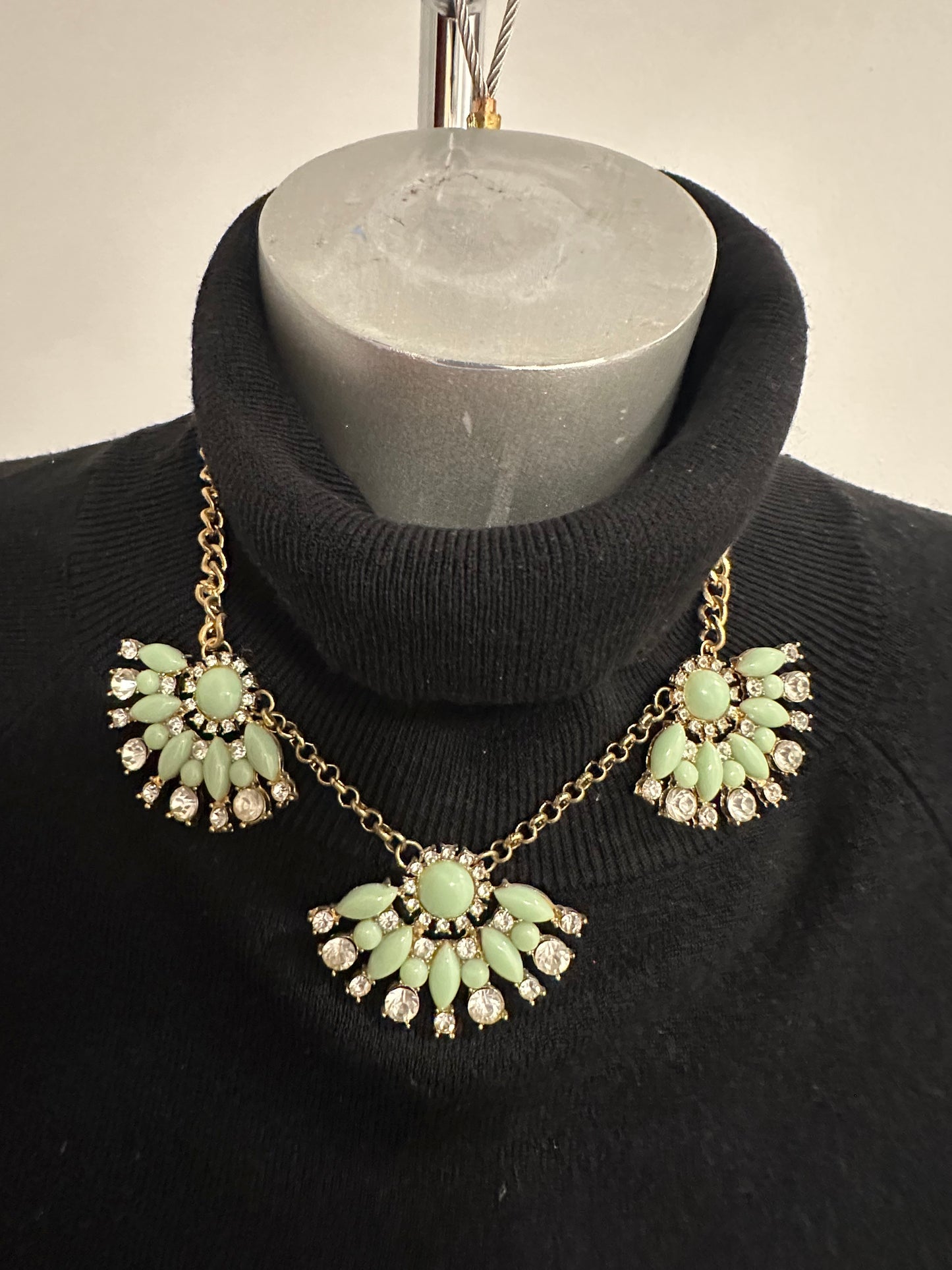 Costume jewellery mint green gem and rhinestone necklace