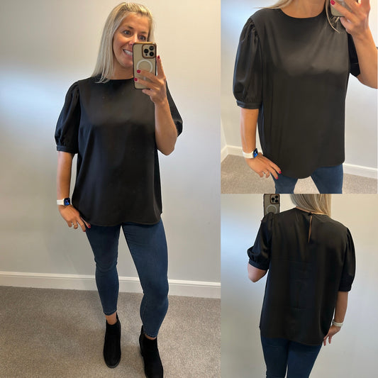 Next black puff sleeve top size 18