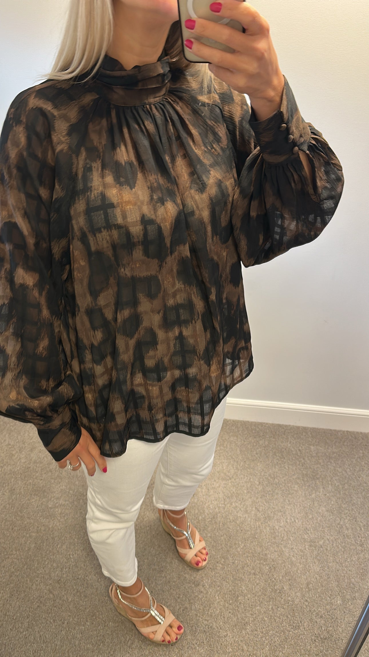 Next Brown print sheer top size 18