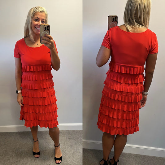 Roman red ruffle dress size 14 brand new with tags