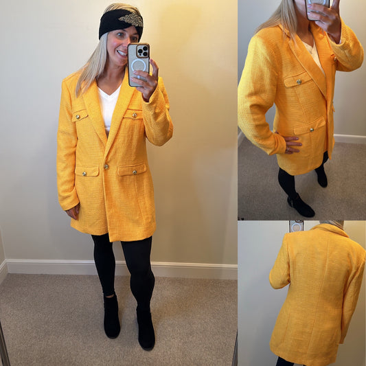 River island yellow / mustard colour blazer jacket size 16