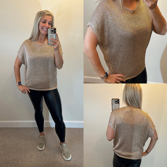 Mint velvet gold knit top size XL fit upto size 16