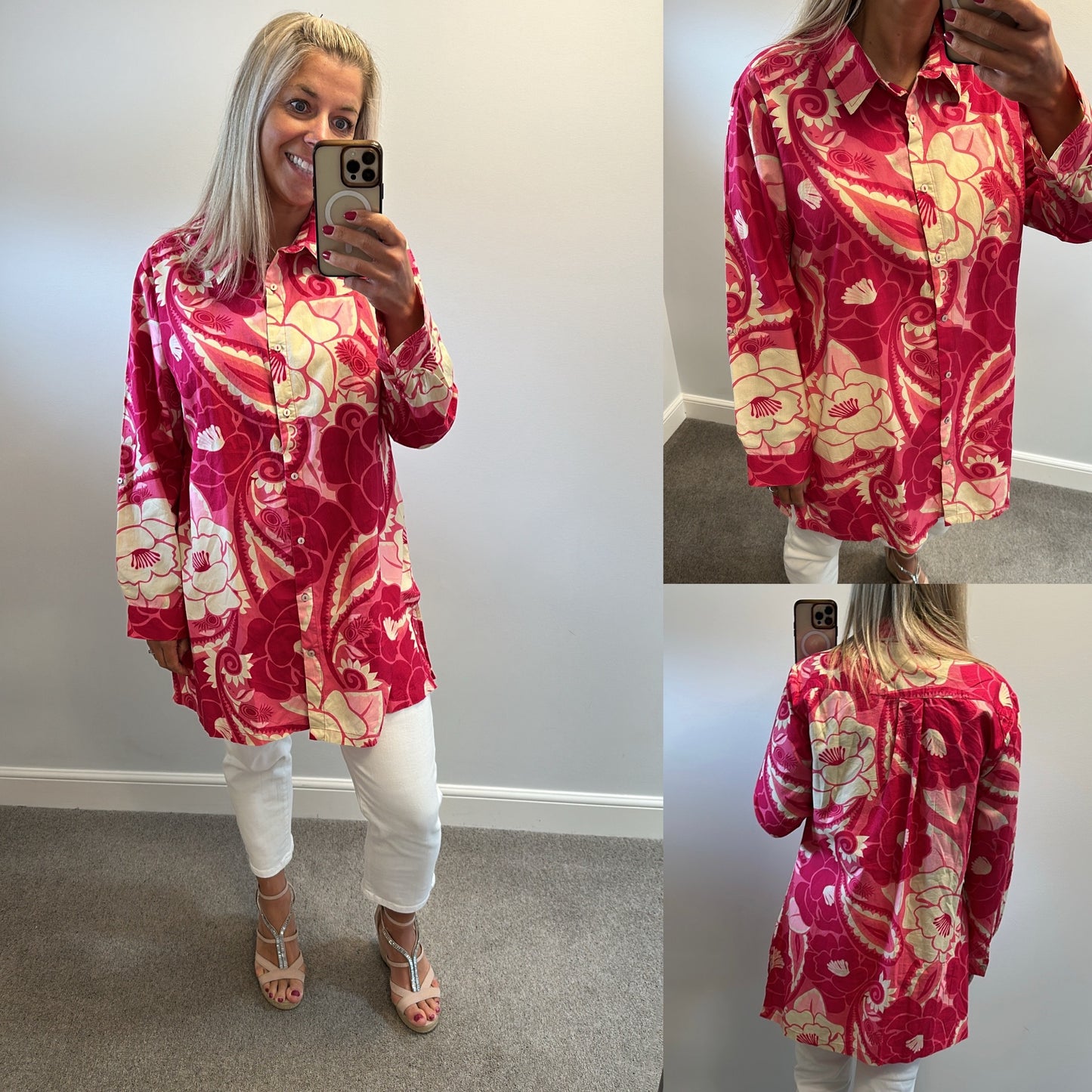 Pomodoro pink print shirt one size fitting upto size 16