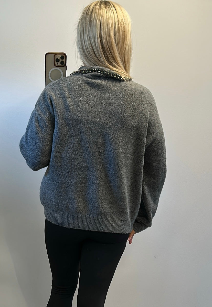 Primark grey knit collar jumper size 14-16