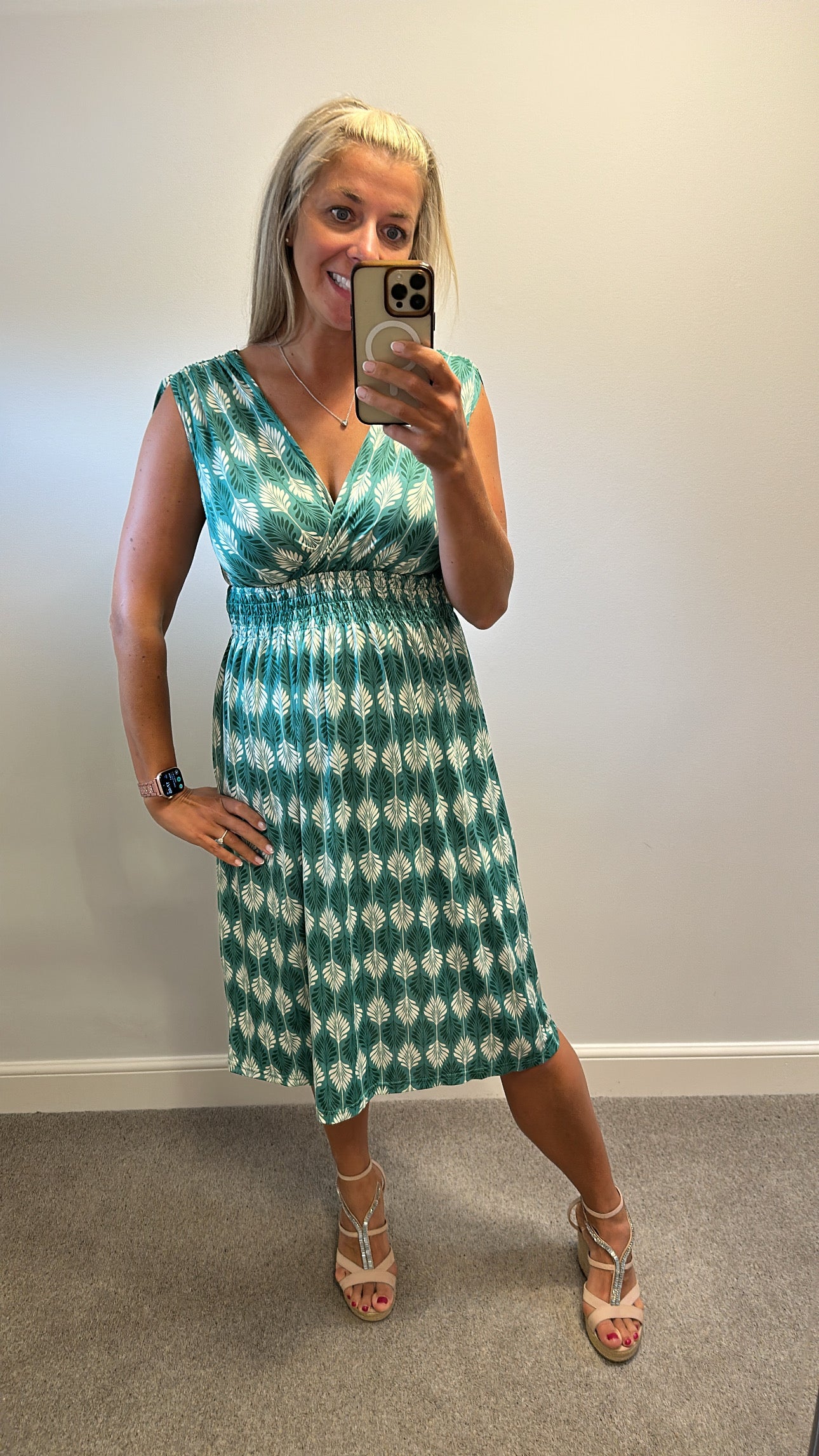 Green floral print dress one size fitting upto size 14