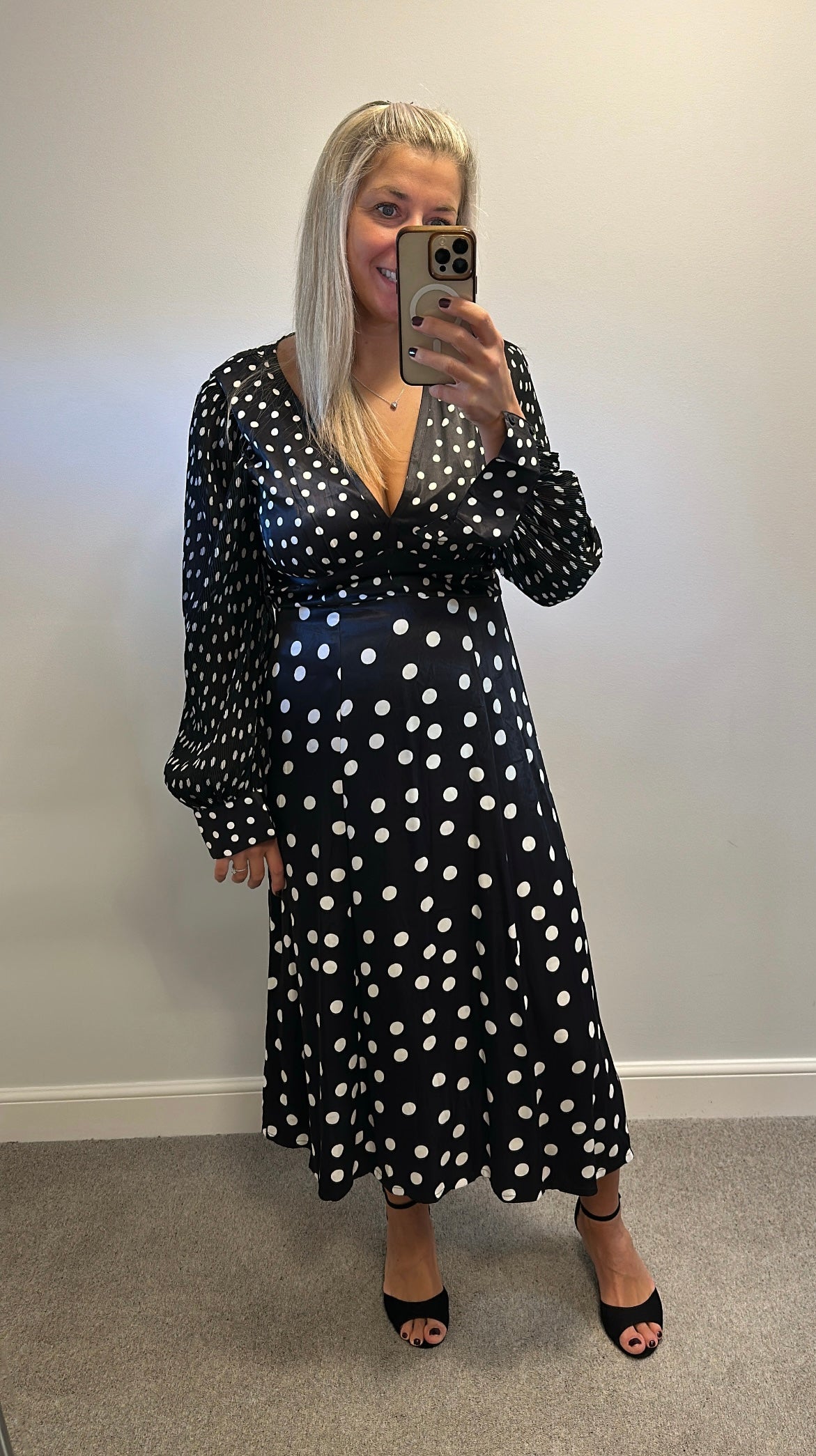 French connection black polka dot dress size 12
