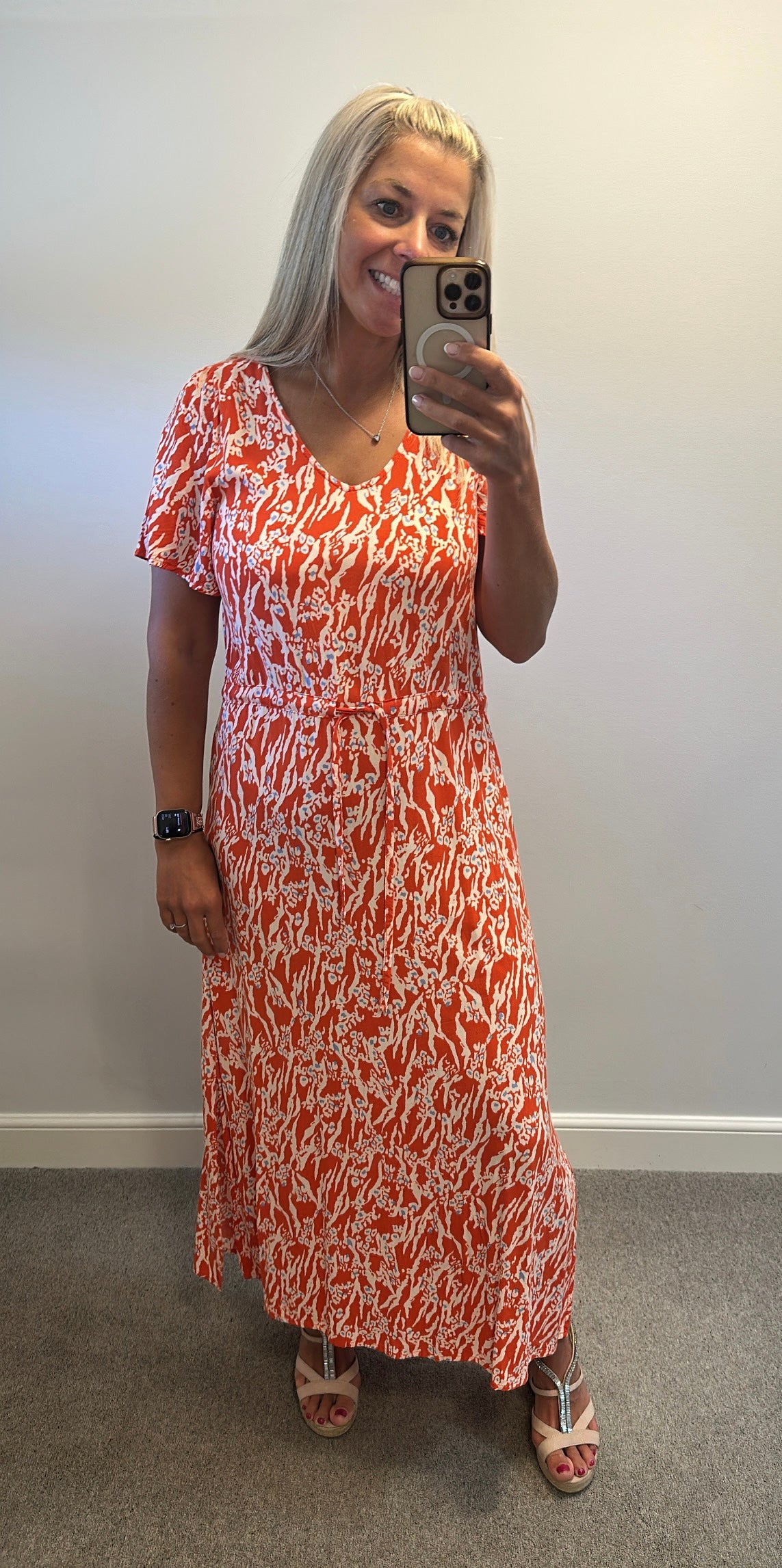 ICHI Orange print summer dress size 14