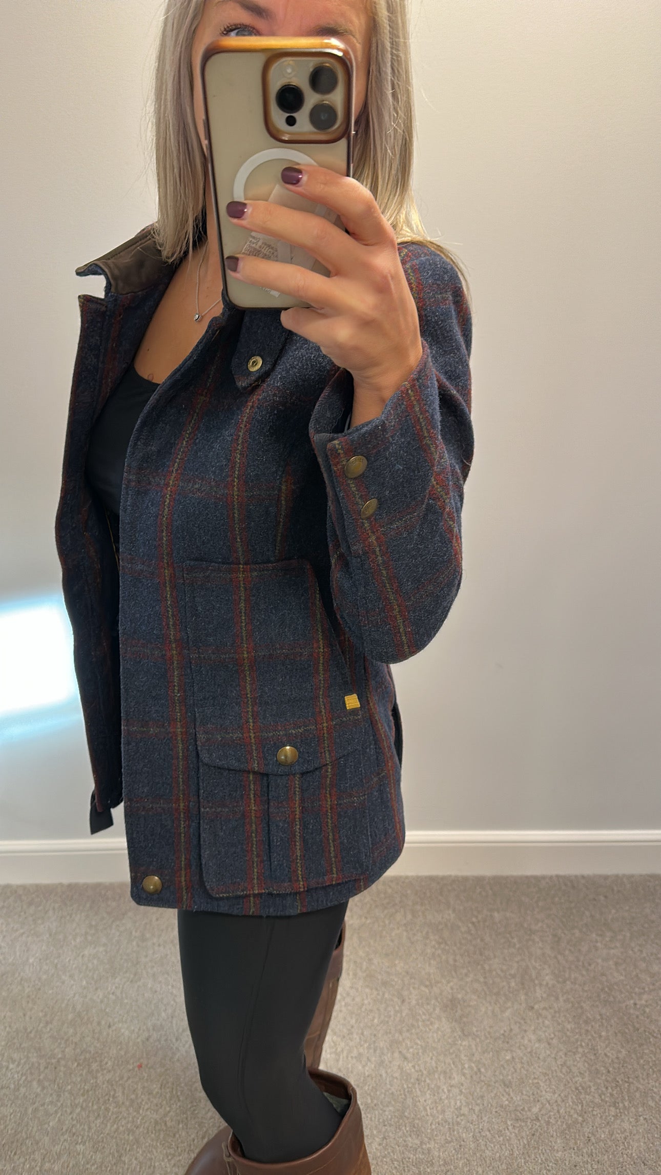 Joules navy field checked coat size 10