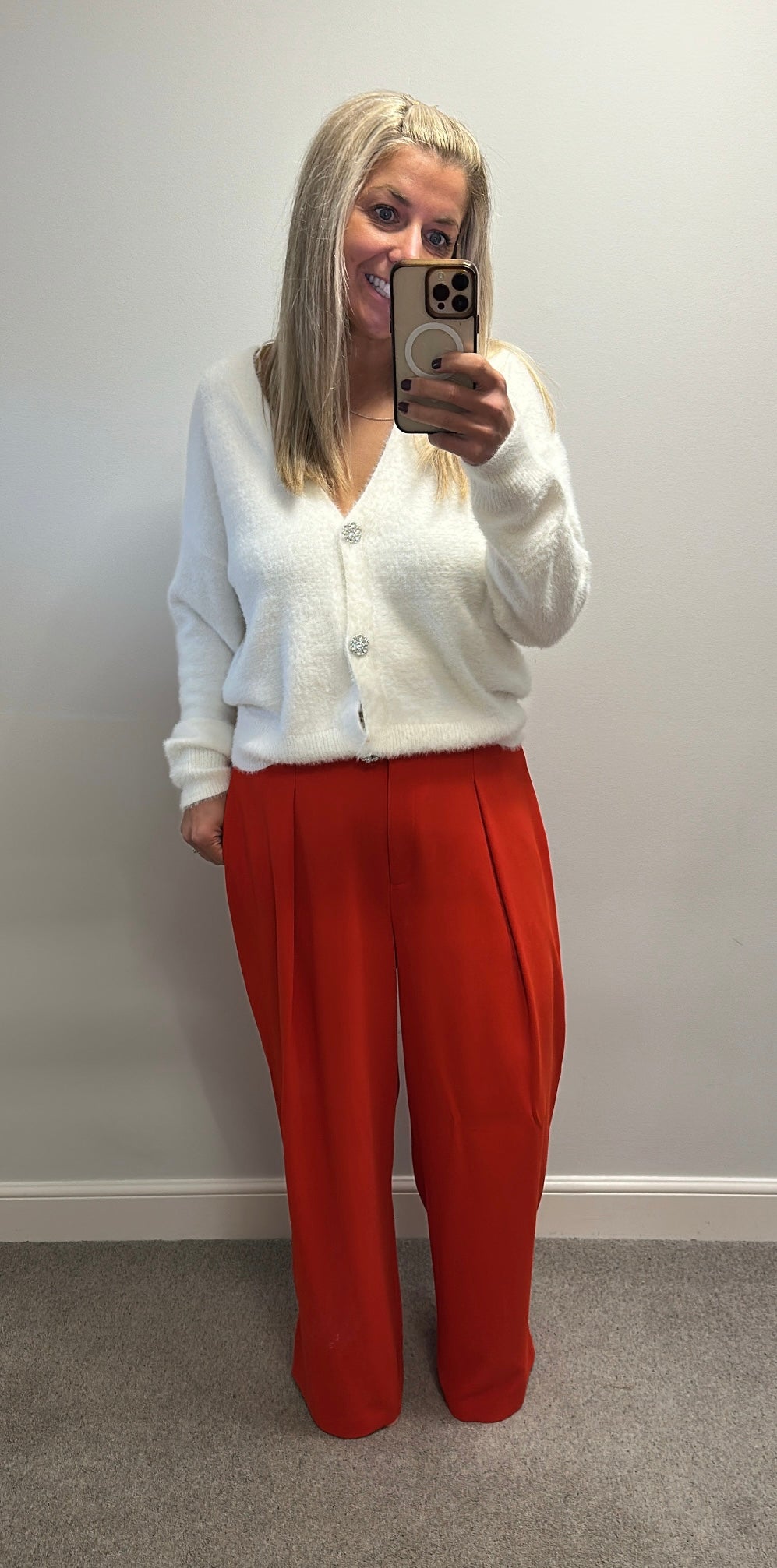 River island red wide leg trousers size 14