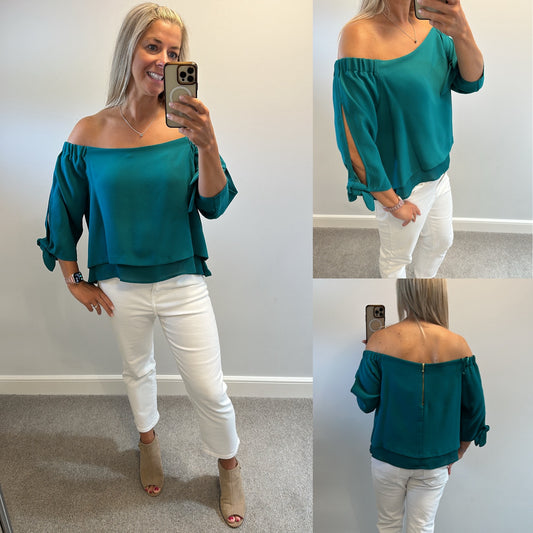 Coast emerald green layered Bardot cold-shoulder top brand new with tags size 18 RRP £59