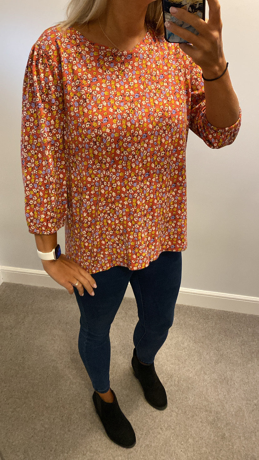 Fat face orange floral top size 16