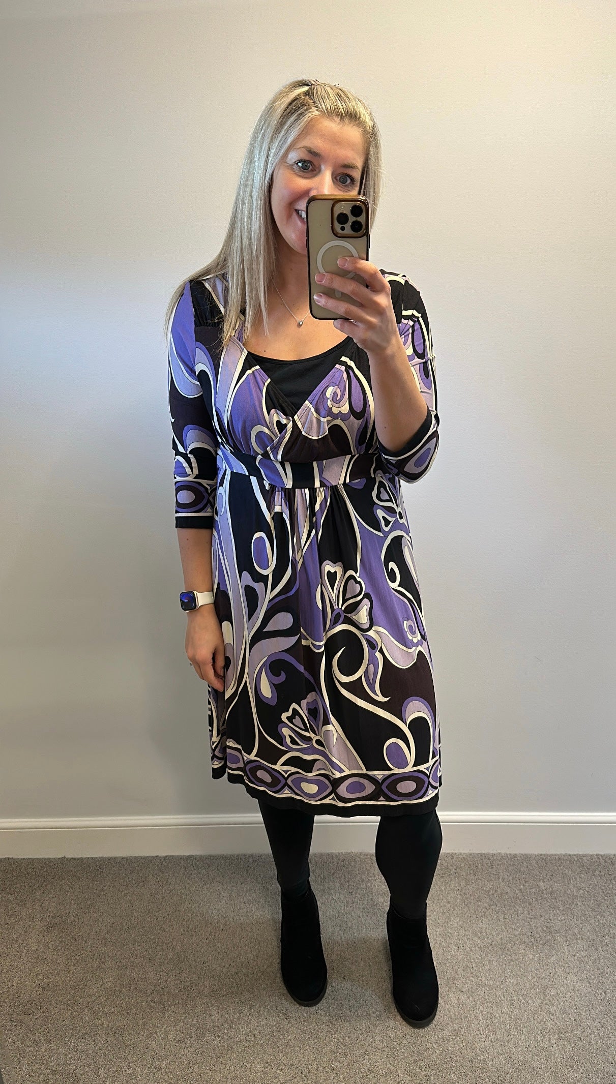 Wallis purple and black print dress size 16