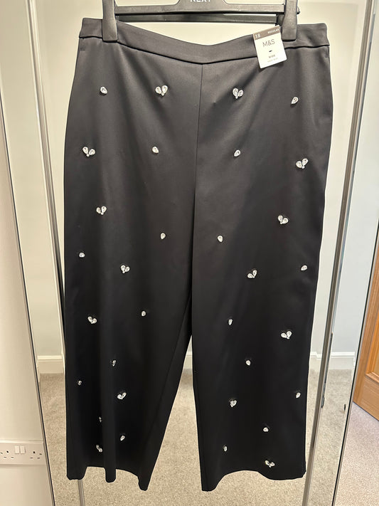 Marks and Spencer’s black embellished wide leg trousers size 18 brand new with tags