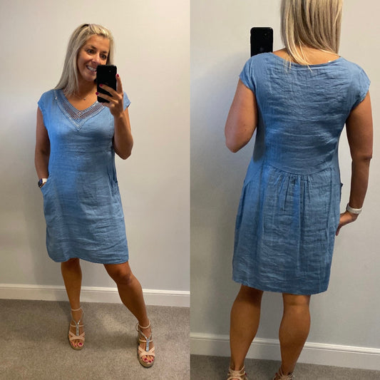 Made in Italy blue sequin dress with pockets one size fitting upto size 16