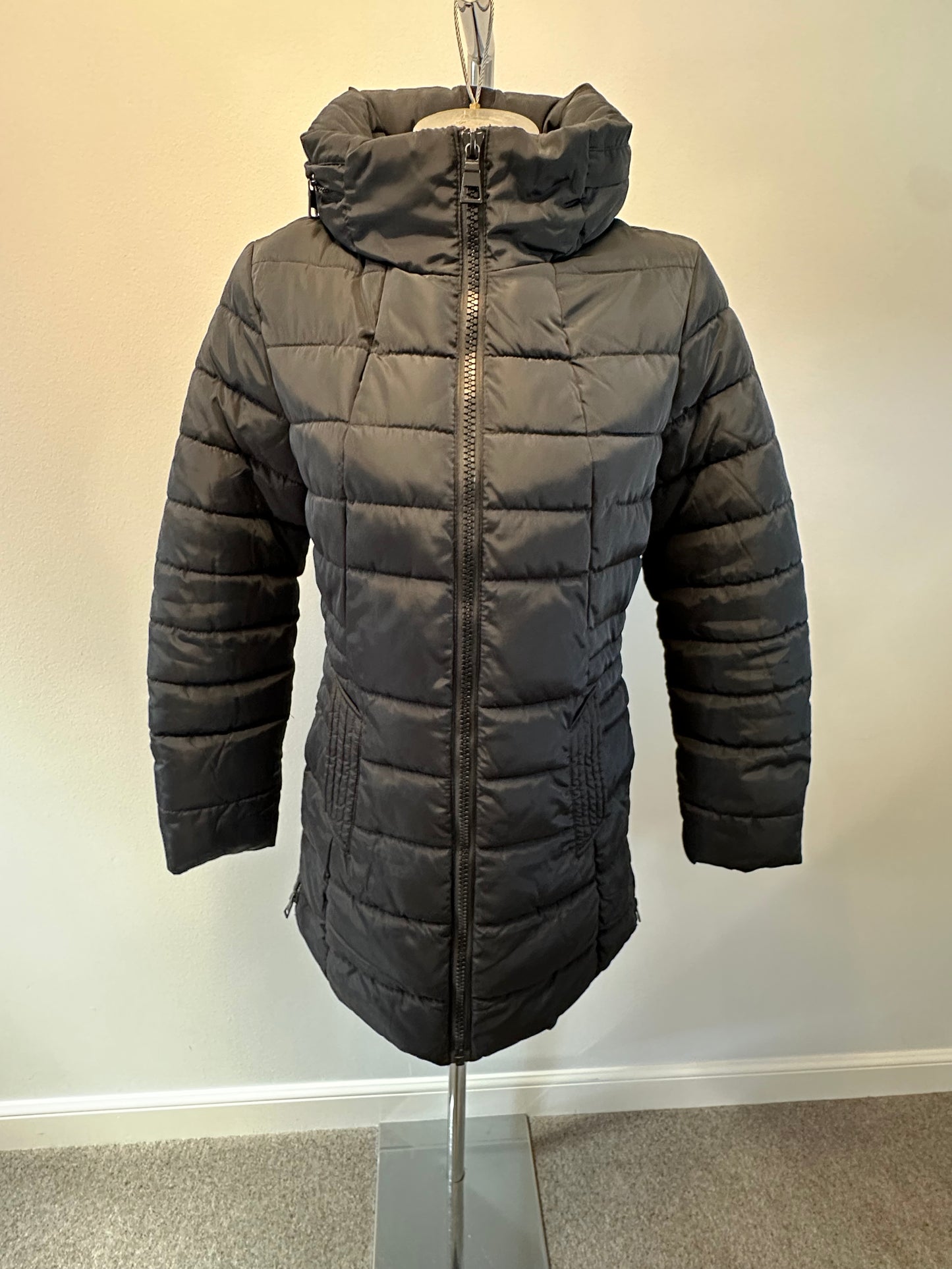 Next black puffer jacket size 8 with pack away hood