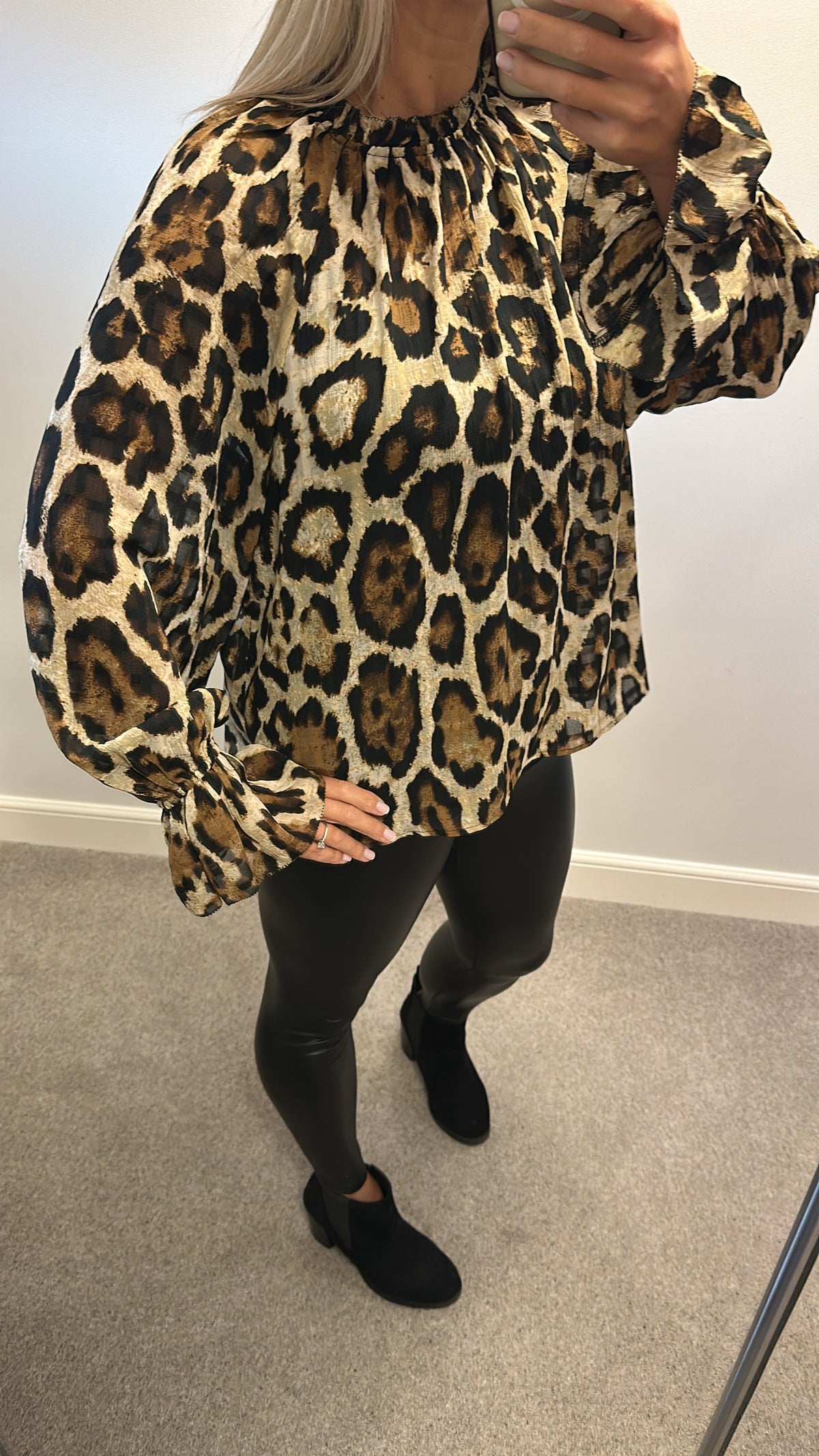Next animal print sheer blouse with elasticated sleeves size 14