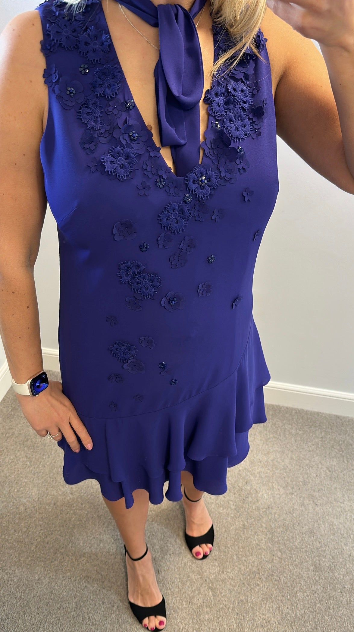 Karen Milne purple chiffon 3D flower dress size 14