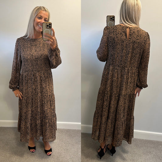 Warehouse brown / black animal print dress size 16