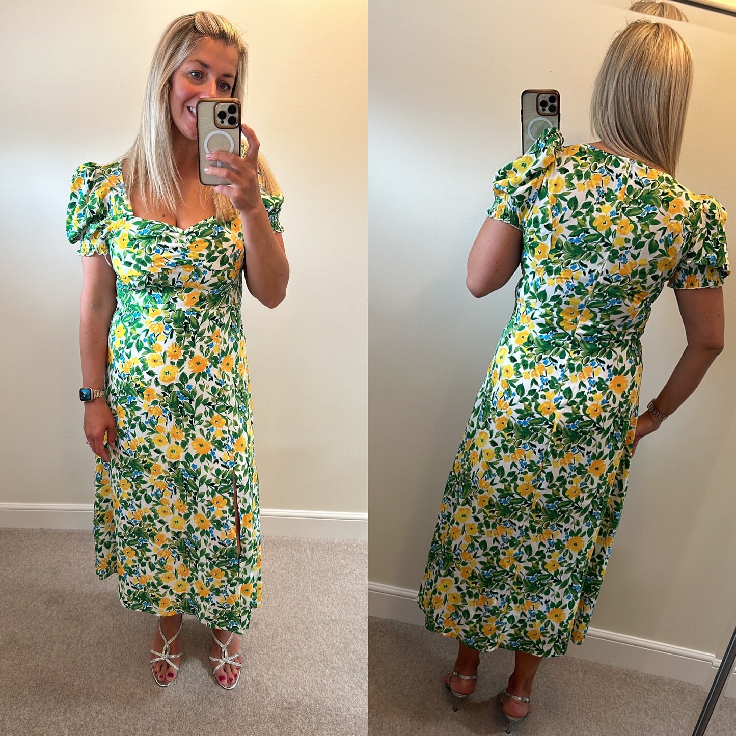 Yellow floral maxi dress size 12