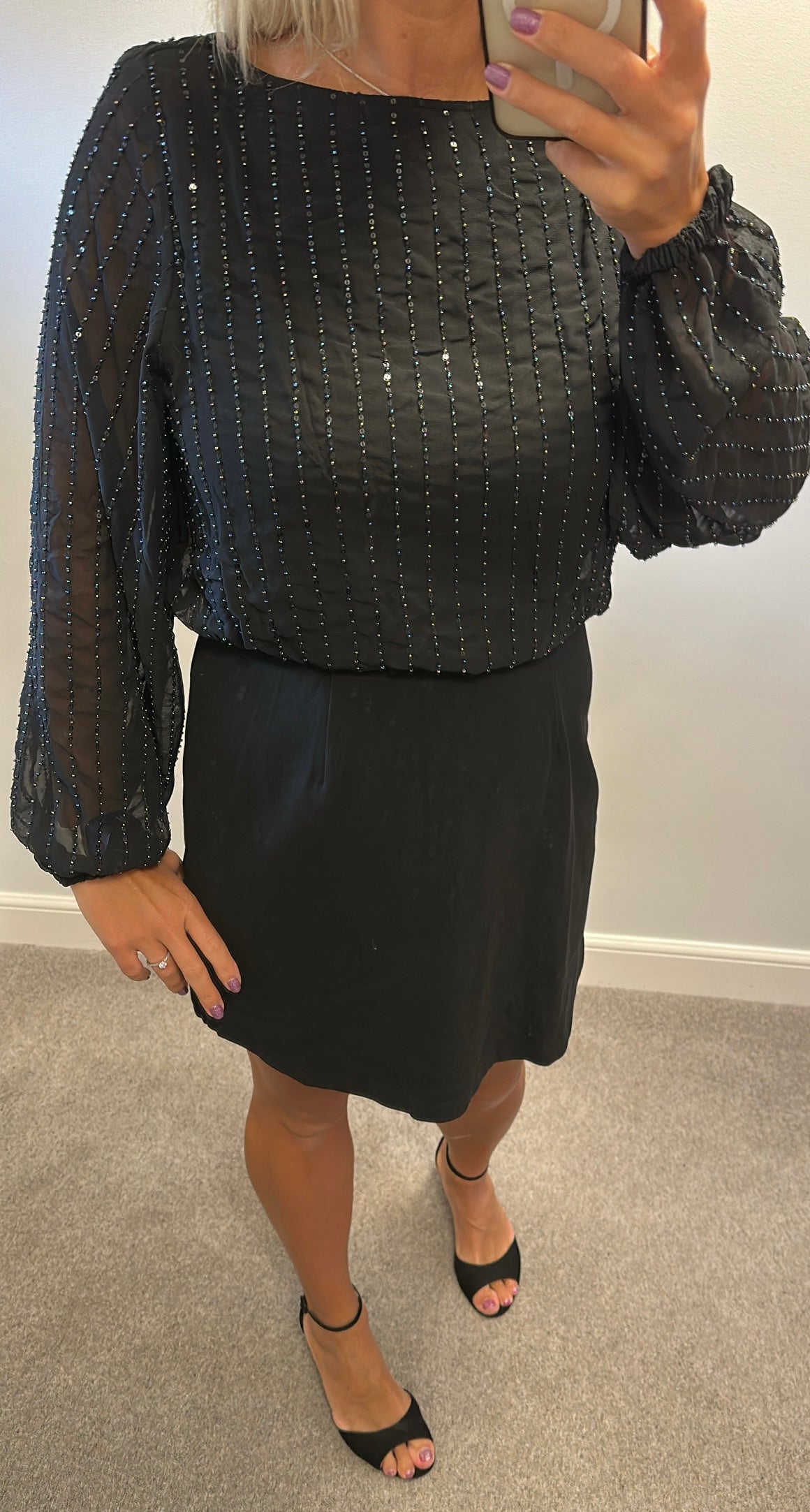 French connection black sequin dress size 14