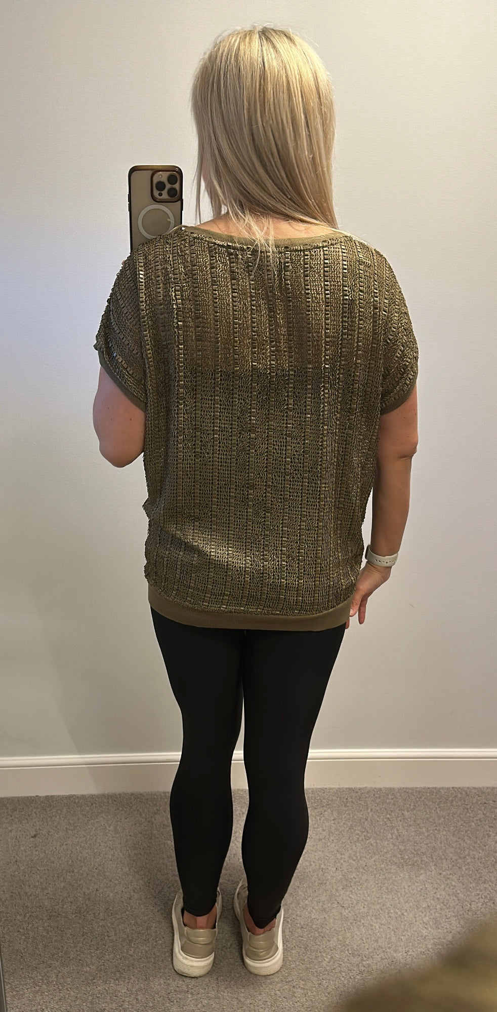 Zara khaki mesh top size M would fit upto size 14