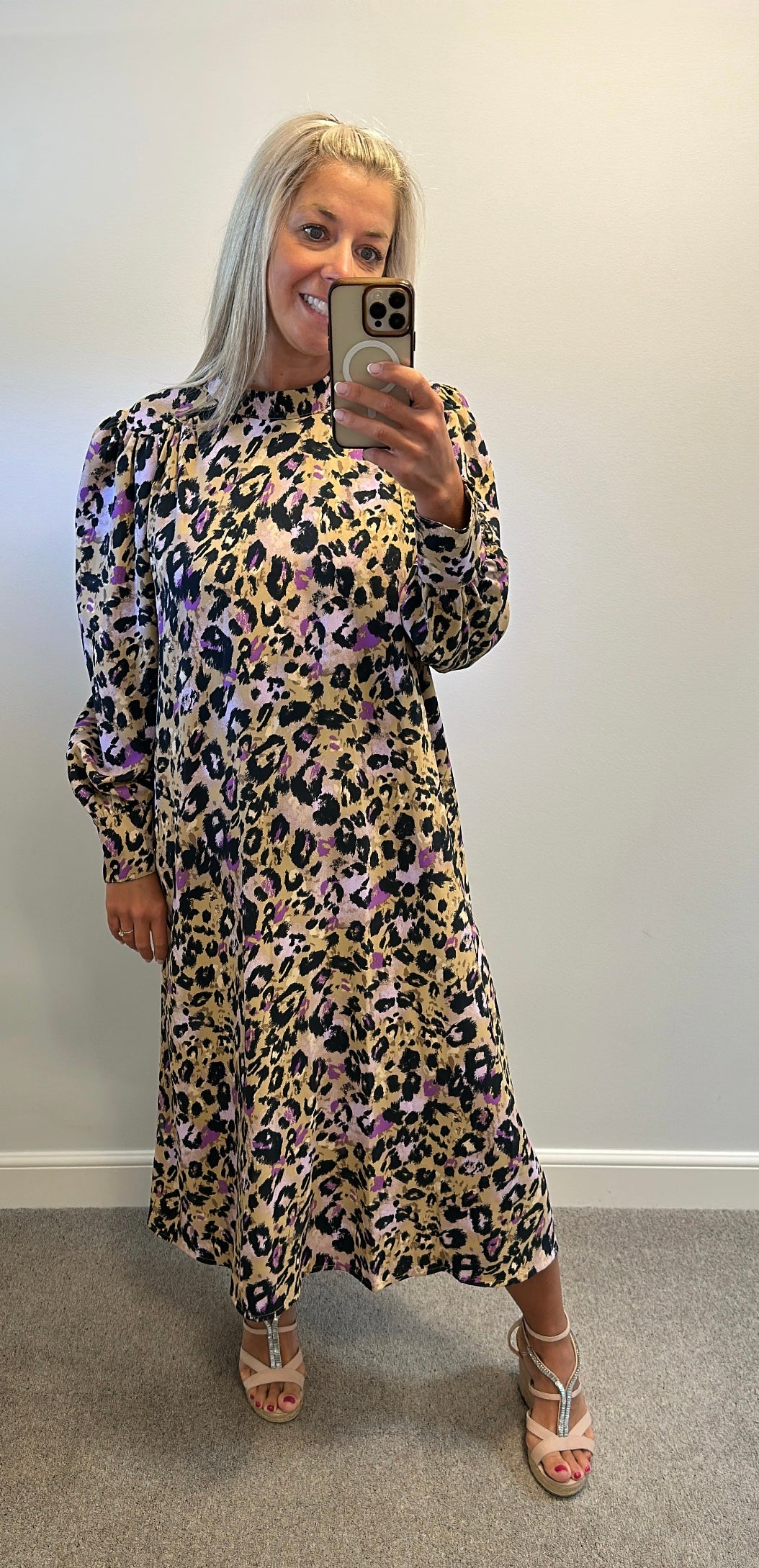 Marks and Spencer beige and purple midi dress size 18