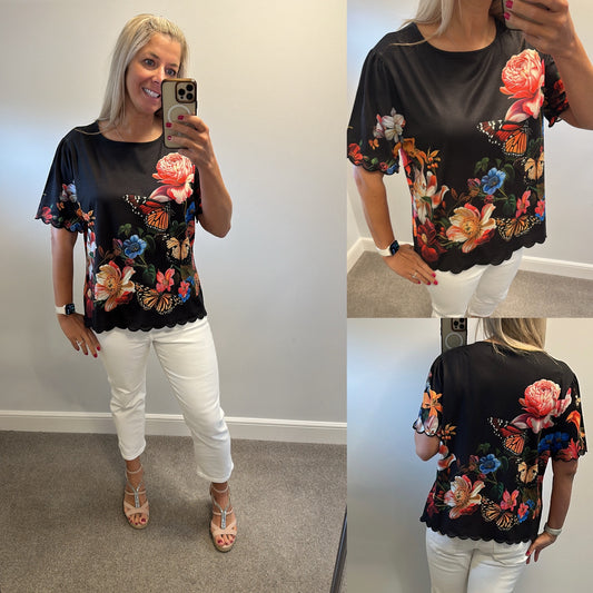 Lipsy black tshirt with butterflies and flowers brand new with tags size 18