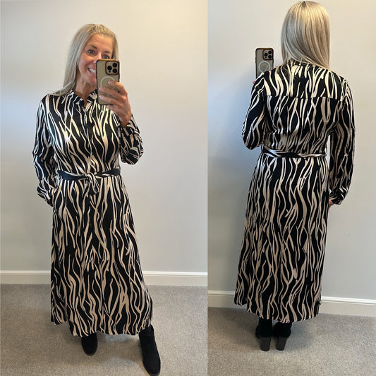 Peruzzi black and cream print satin style dress size 14