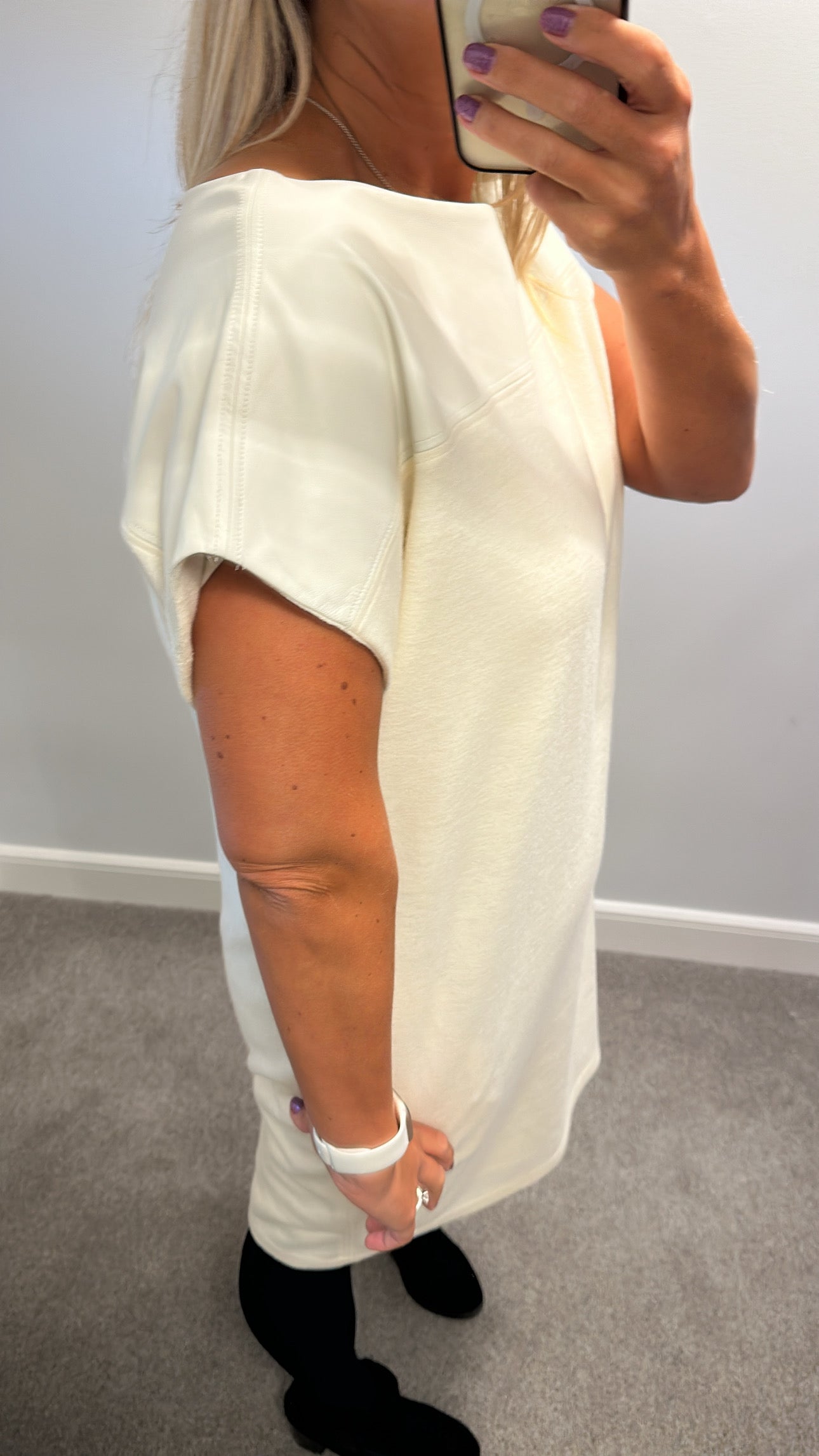 Ralph Lauren wool cream dress with pockets and leather upper trim size L would fit upto size 16