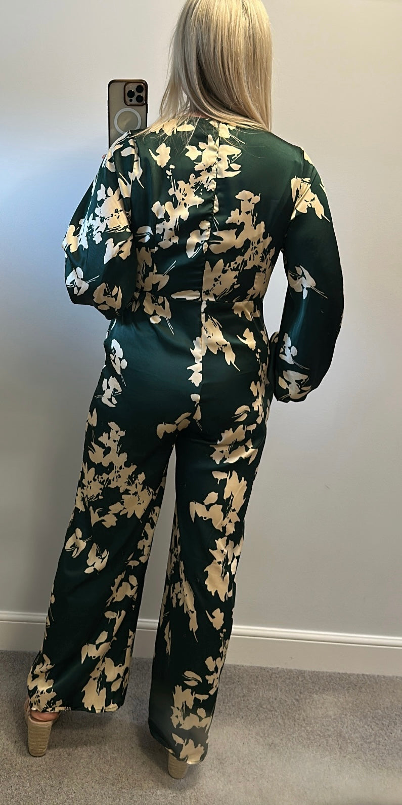 Girl in mind green floral silk style jumpsuit with pockets size 12