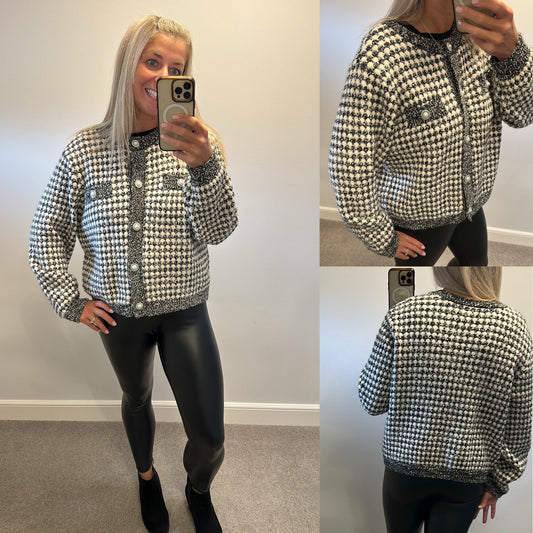 F&F cosy knit checked cardigan size L would fit upto size 18 brand new without tags