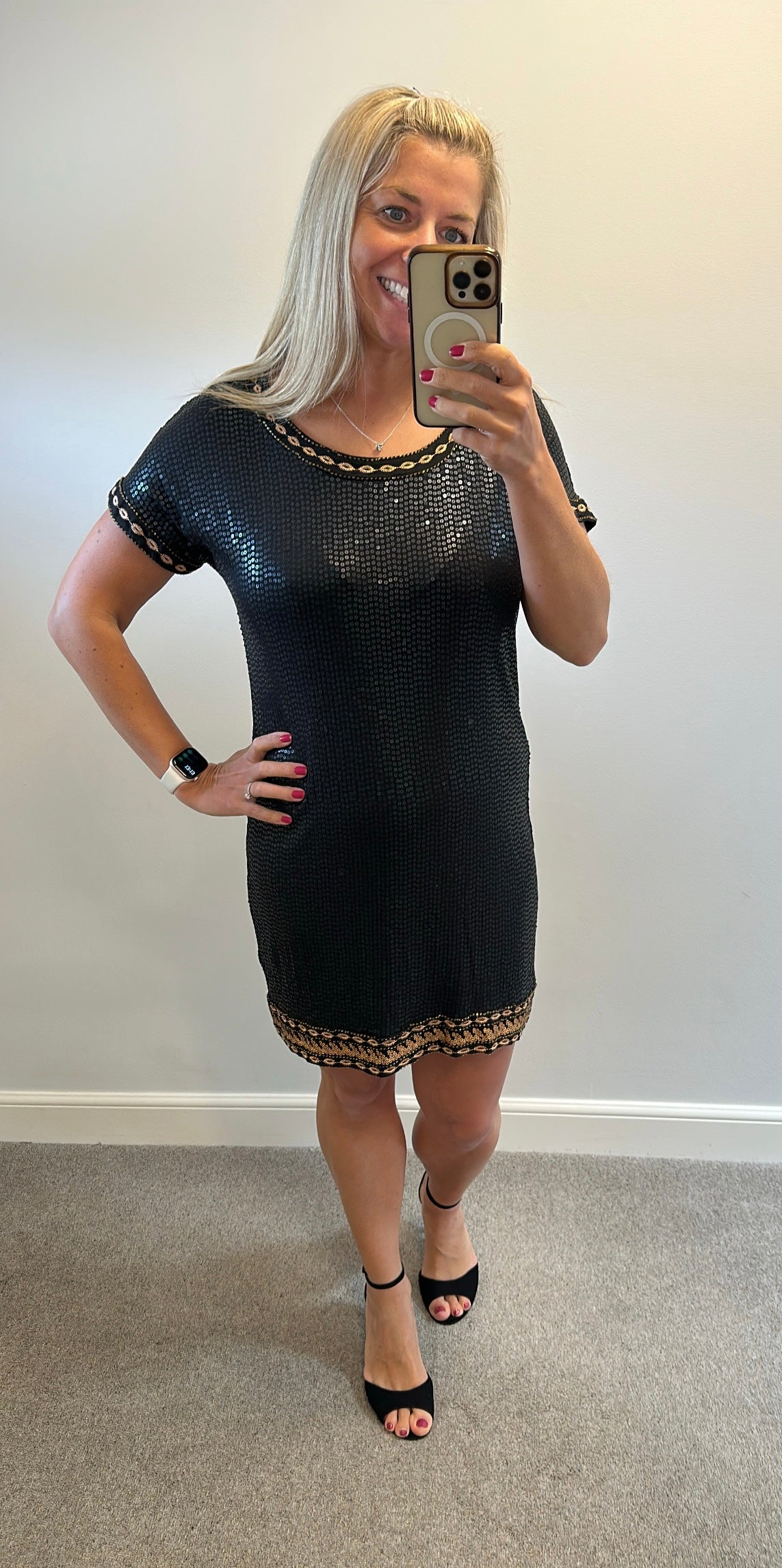 Monsoon black and gold sequin dress size 14