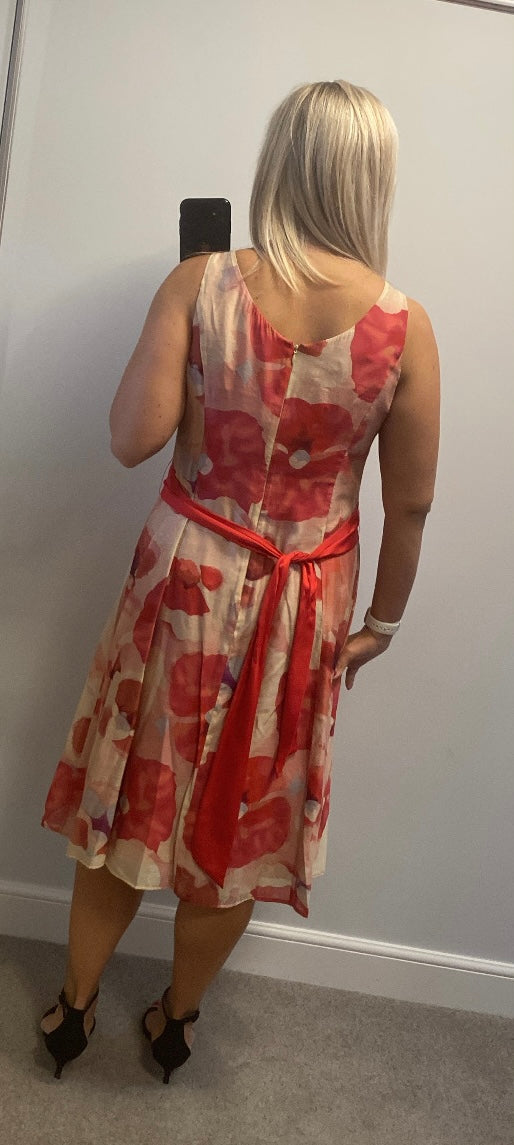 Kaliko red coral orange floral dress size 16