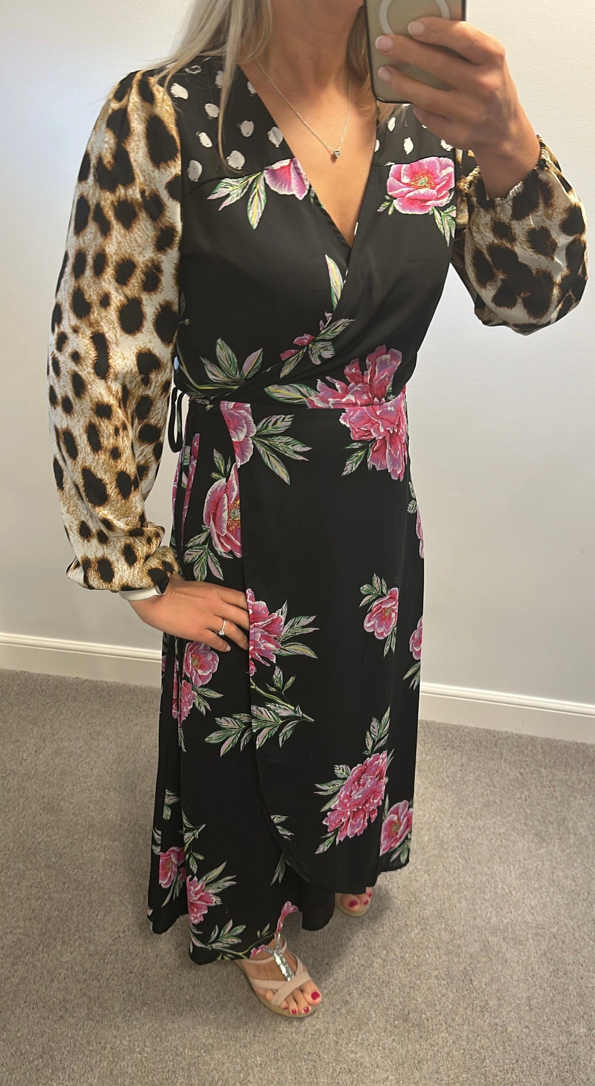 Dancing Leopard black print wrap dress size 16
