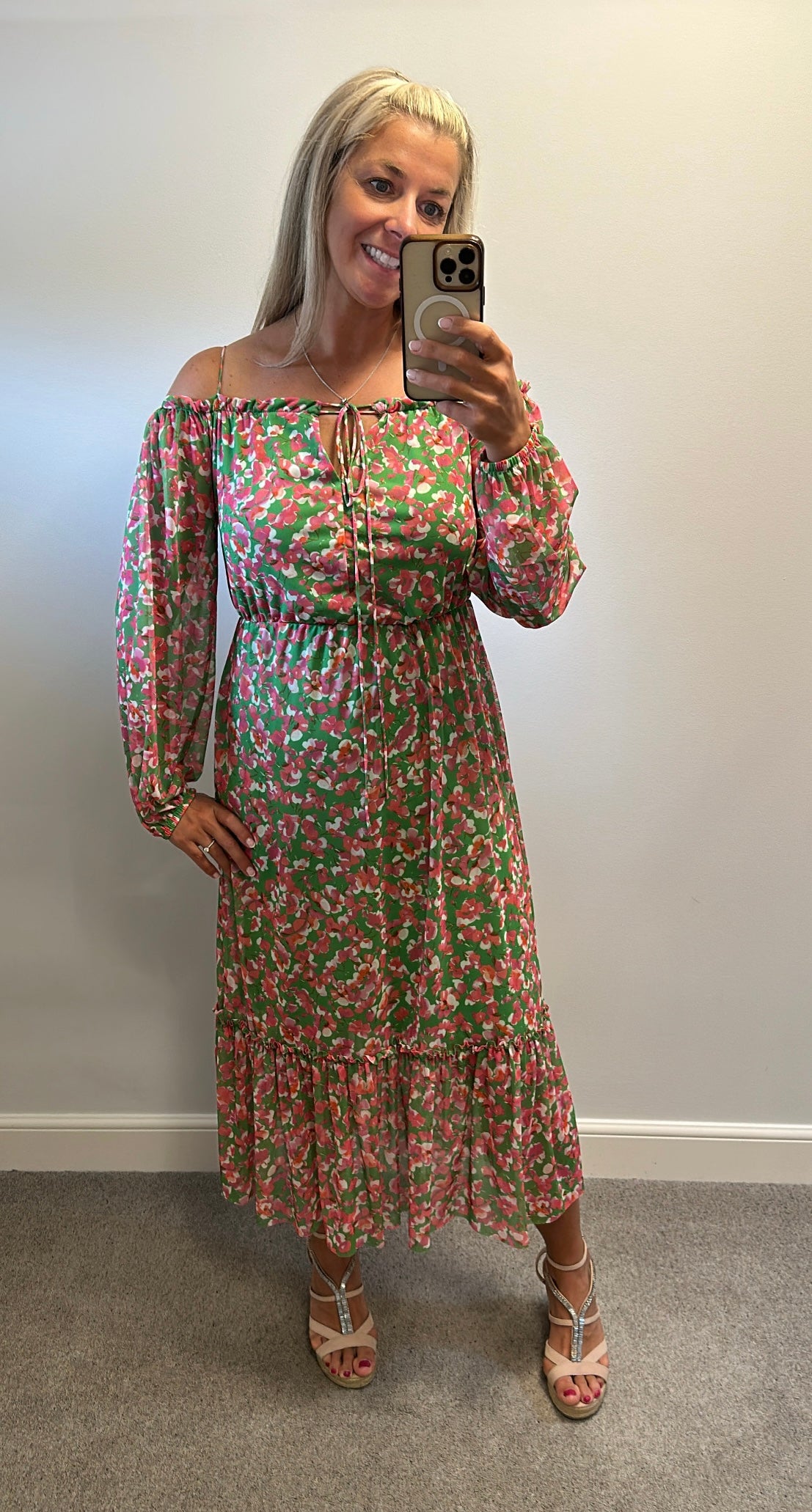 River island green and pink print dress size 10