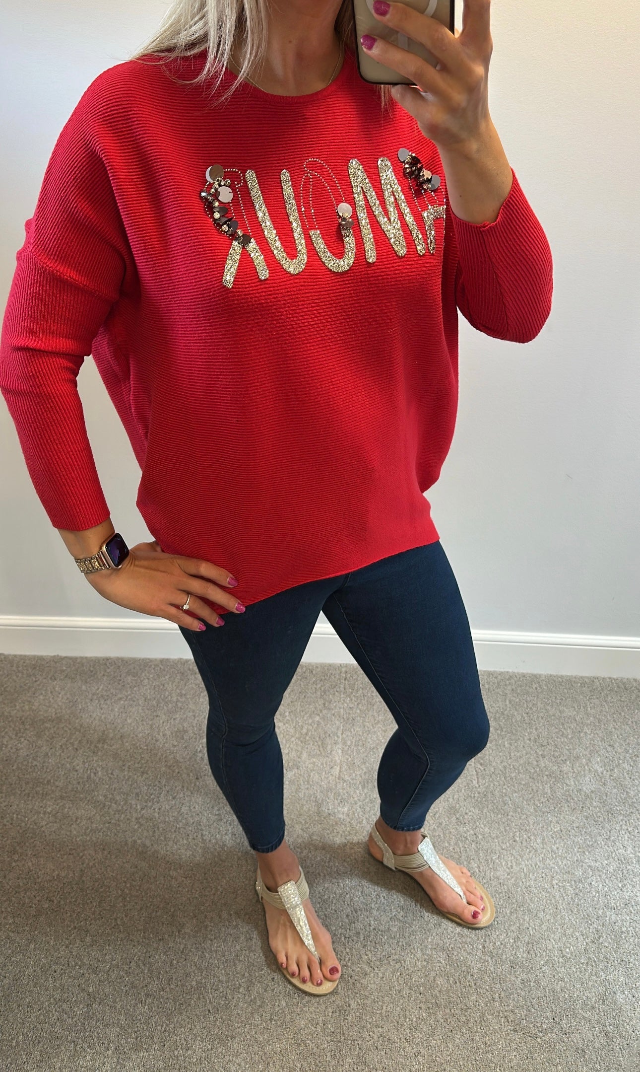 Amour red jumper one size would fit upto size 16