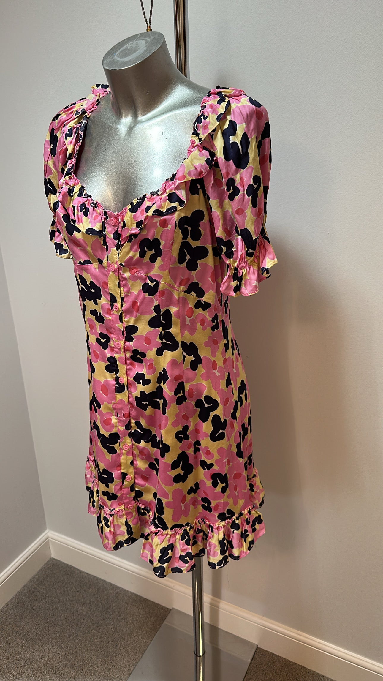 French connection pink print summer dress size 12