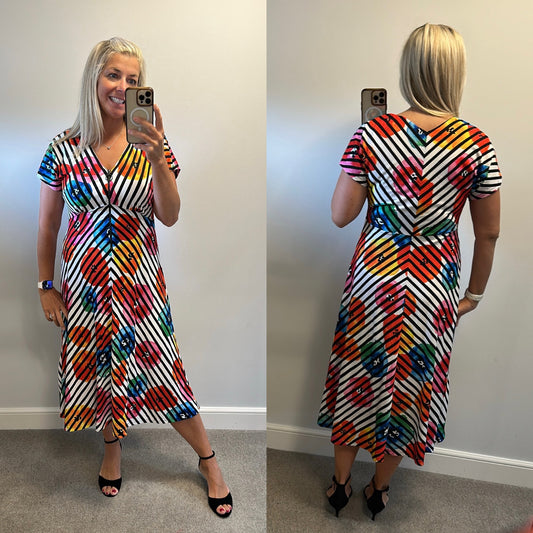 Tia floral print stripe dress size 14 RRP £199