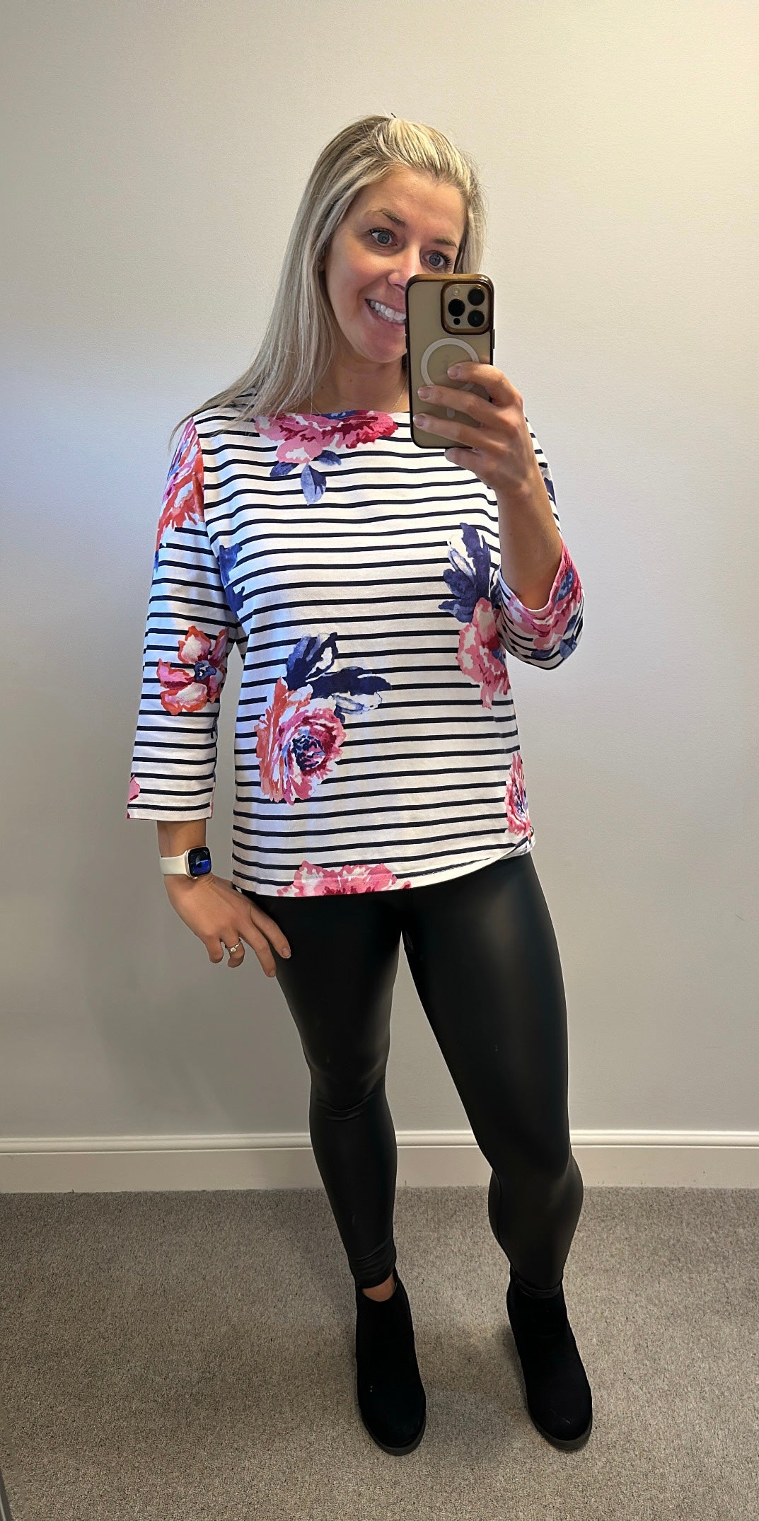 Joules white and navy stripe floral jumper top size 16