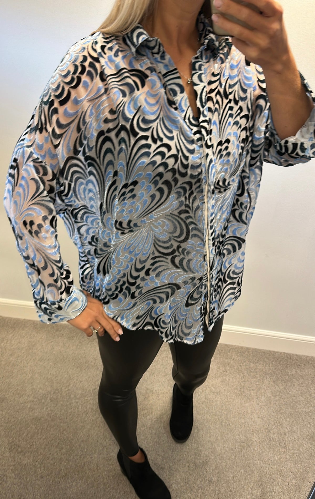 French connection blue velvet shirt size M (oversized would fit upto size 20)