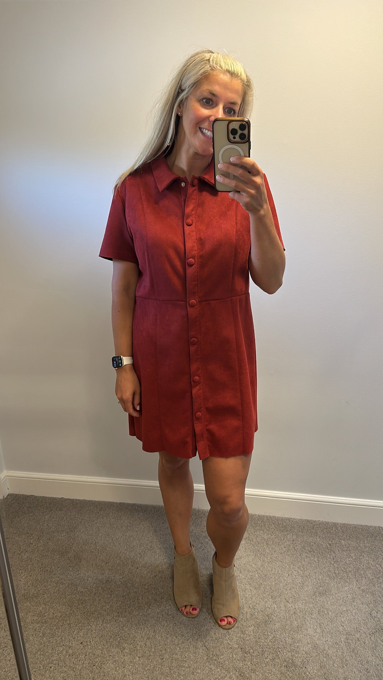 Zara burgundy suede style dress would fit upto size 14