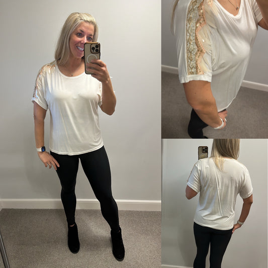 Made in Italy off white embellished sequin sleeve one size fitting upto size 14