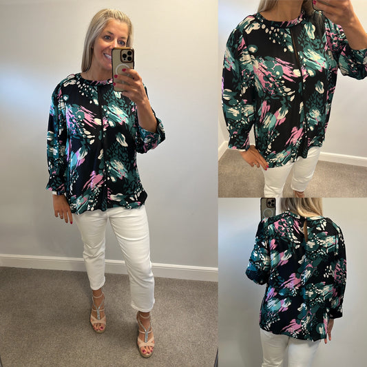 Love & Roses black multi coloured print top size 18 brand new with tags