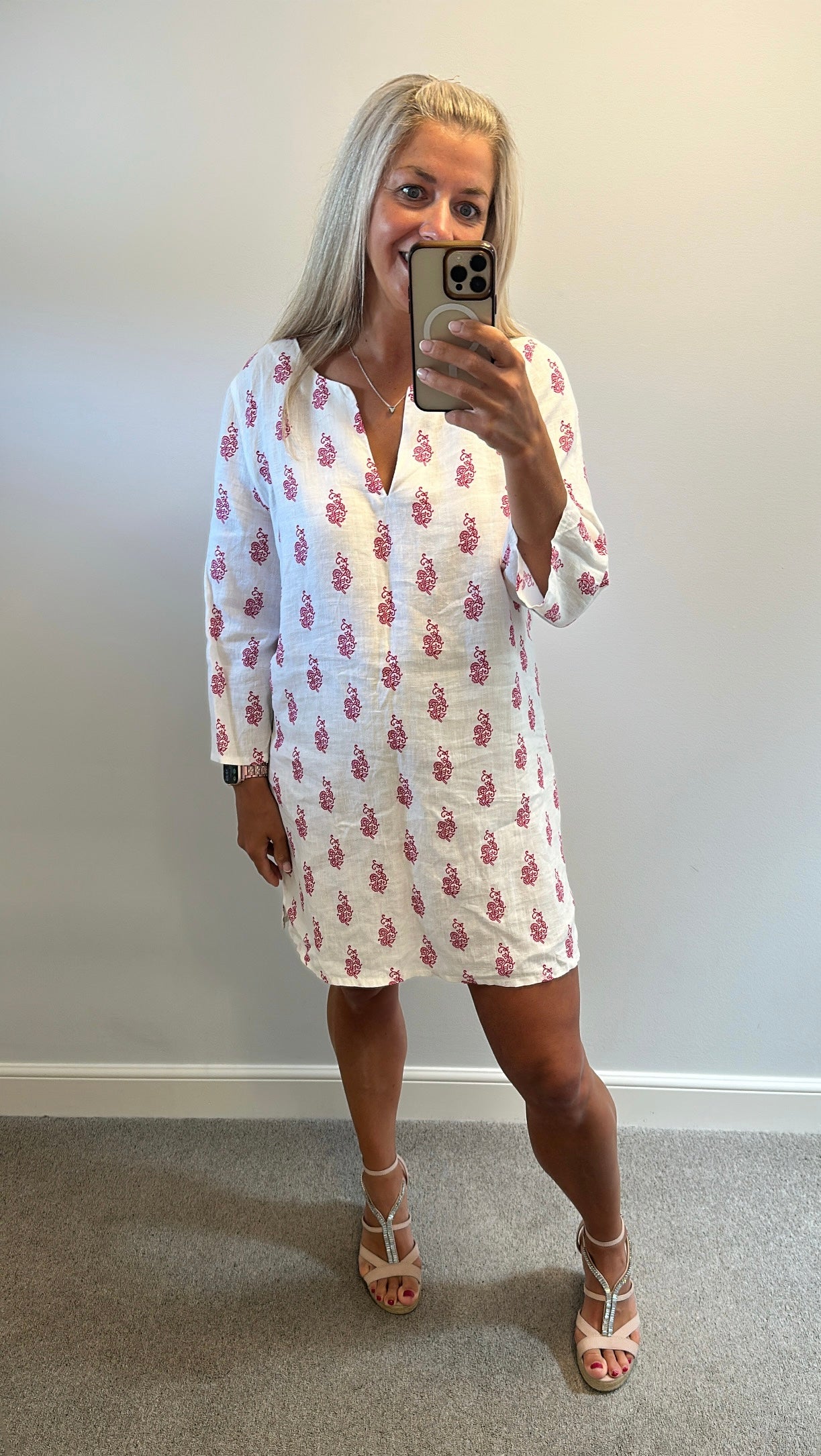 East white and pink print dress size 16