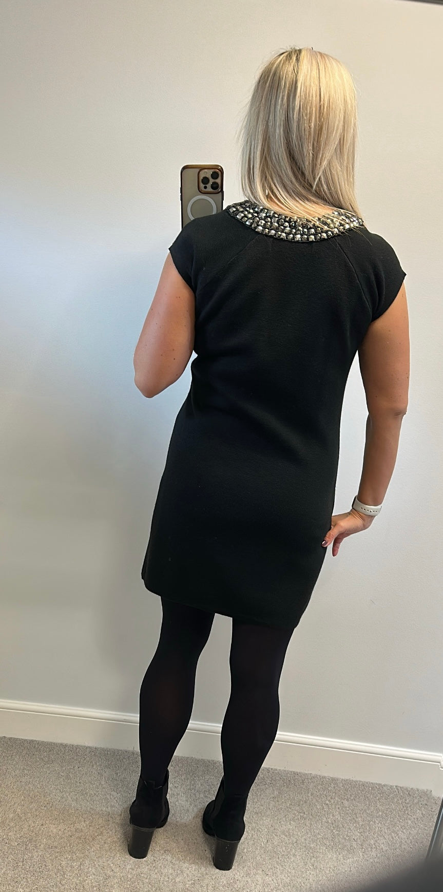 Zara black knit beaded collar dress size L would fit upto size 14