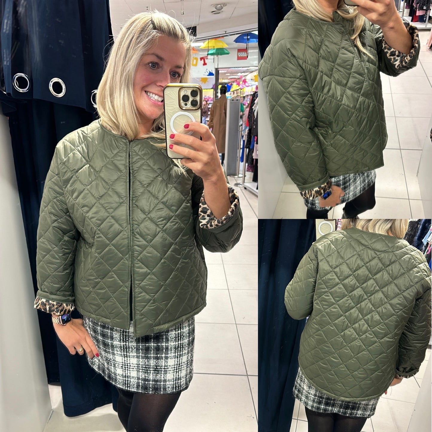 Khaki print quilted jacket One size fit upto size 18